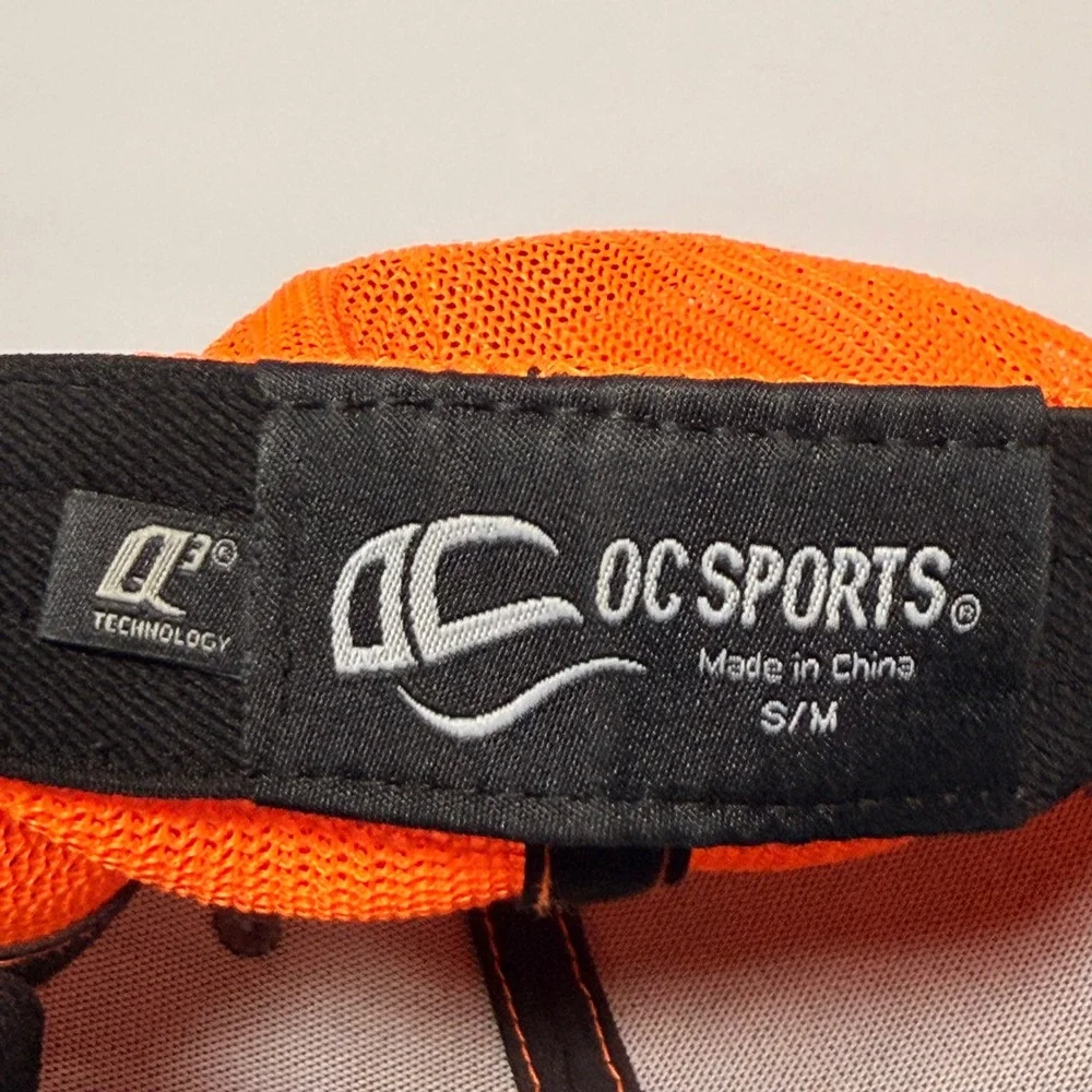 OC Sports Interstates Trucker Hat Grey‎ Neon Orange Mesh Stretch Fit S/M Q3 Cap